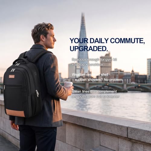 Business Laptop Backpack 17.3 Inch, Water Resistant Travel Computer Bag with Luggage Strap, Anti-Theft Work Backpack for Women & Men, Airline Approved Carry-On for Office College & Commute - color: Black
