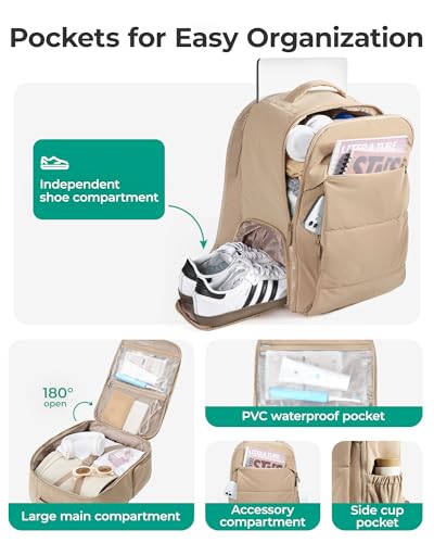 BAGSMART Travel Backpack for Women, Gym Backpack with Shoe Compartment - color: Sage