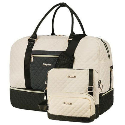 3PCS Weekender Bags for Women Large Overnight Bag, Black Beige Green - color: Black Beige Green