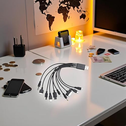 10 in 1 USB Cables - 20CM/7.87in Universal USB to Multi Plug Cell Phone Charger for Smartphones