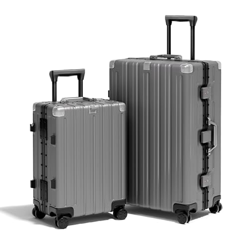 Krute Zipperless Luggage Set 2 Pieces Aluminum Frame Hard Shell Suitcases - color: Gray, size: 2 Pieces(20+28in)