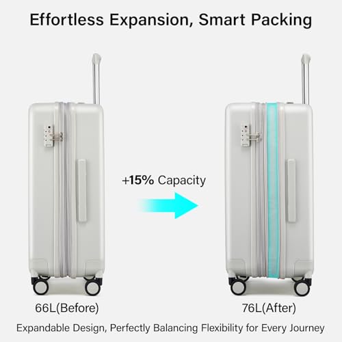 Hanke 24 Inch Luggage with Spinner Wheels, Expandable Medium Suitcase - color: Smoke White, size: 24 Inch EXT