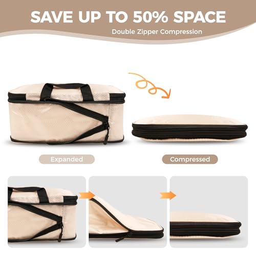 8-Piece Compression Packing Cubes for Travel, Luggage Organizer Sets - color: Beige-8 Set