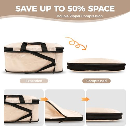 8-Piece Compression Packing Cubes for Travel, Luggage Organizer Sets - color: Beige-8 Set