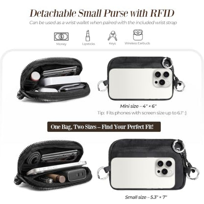 CYSIYU Small Crossbody Bag with Phone Lanyard and Wrist Strap Mini Checkered 4.5x6.5 Purse with RFID Clip and Go for Travel - color: Black, size: Mini