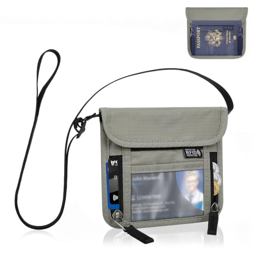 Travel Neck Wallet, RFID Blocking Hidden Passport Holder, Gray - color: XS-Gray