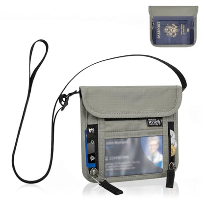Travel Neck Wallet, RFID Blocking Hidden Passport Holder, Gray - color: XS-Gray