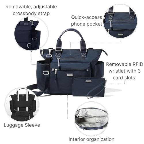 Baggallini 3-in-1 Convertible Backpack Tote Handbag - 15x12" Lightweight Travel Bag w/ RFID Phone Wristlet - color: French Navy