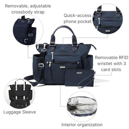 Baggallini 3-in-1 Convertible Backpack Tote Handbag - 15x12" Lightweight Travel Bag w/ RFID Phone Wristlet - color: French Navy