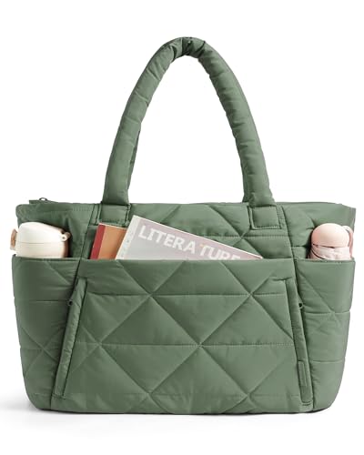 BAGSMART Tote Bag for Women, Puffer Tote Bag for Work Large Shoulder Bag - color: Haze Green