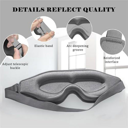 3D Sleep Mask, Breathable 3D Eye Mask for Sleeping, Light Blocking 3D Contoured Eye Cover with Adjustable Strap, 3D Memory Foam Night Blindfold for Men Women(Gray, with 2 Earplugs) - color: Argent