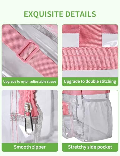 Bagenius Clear Tote Bag, 12x5.5x12 Inches Satchel Bag Stadium Approved - color: Pink