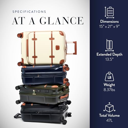 Bric's Bellagio 3.0 Spinner Trunk - Airline Approved Luxury Hardshell Carry On Luggage with Large Wheels, Telescopic Handle, Leather Detailing - Expandable Rolling Suitcase - 21" With Pocket, Cream - color: Cream, size: Carry-on with front pocket