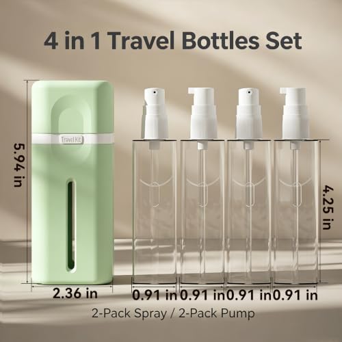 4-in-1 Refillable Cosmetic Containers, TSA Approved Travel Toiletry Kit - color: Bright Green