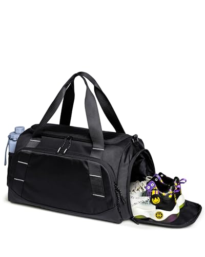 Small Gym Bag for Men, Travel Duffle Bag with Shoe Compartment - color: Black