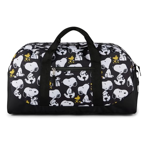 Snoopy Duffle Bag, Peanuts Weekender Travel Bag, Black & White Dance .Gym.Sports Bag with Side Pockets - color: Peanut