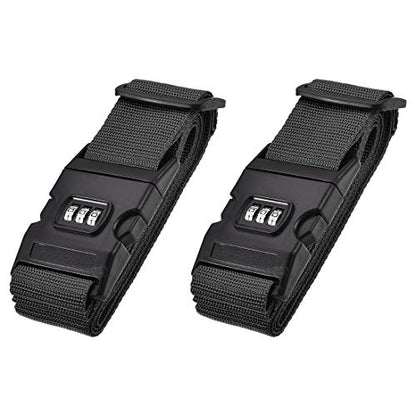 uxcell Luggage Straps Suitcase Belts with Buckle, Combination Lock, 2Mx5cm Adjustable PP Travel Packing Accessories, Black 2Pcs - color: Black