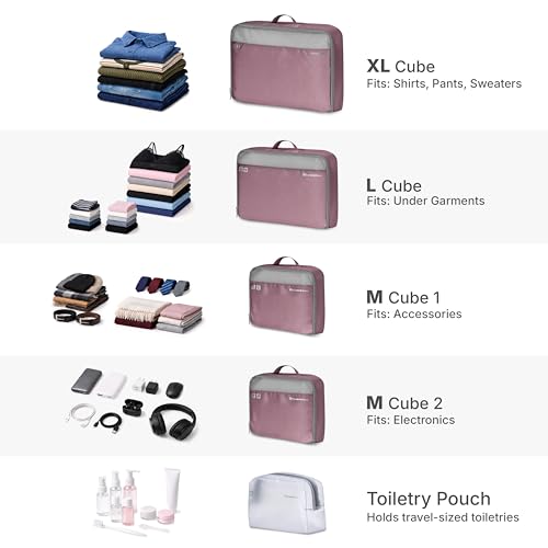 Traveler's Choice Cloverland Packing Cubes, 5-Piece Set, Mauve - color: Mauve