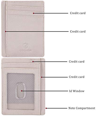 Cochoa Front Pocket Wallet for Men Women Slim Minimalist Real Leather RFID Blocking Credit Card Holder - color: SAND NAPPA