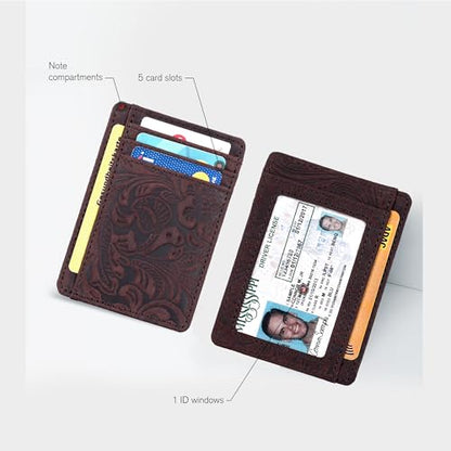 RFID Blocking Slim Wallet for Men and Women - Real Leather Card Holder - color: Brown1
