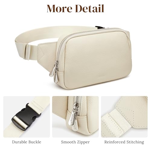 S-ZONE Leather Fanny Pack for Women RFID Blocking Crossbody Sling Bag - color: Beige