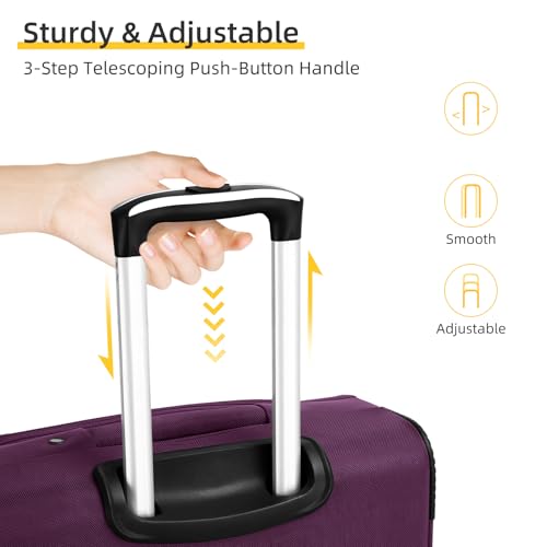 LARVENDER Luggage Sets 5 Piece Softside Expandable Suitcase Sets, Purple - color: Purple, size: 5 Piece Set