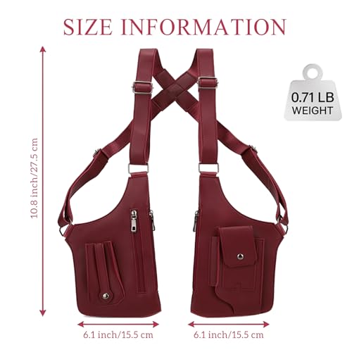 FANNING511 Double Shoulder Armpit Bag for Men Underarm Bag Multi Pocket Underarm Shoulder Bag - color: Burgundy