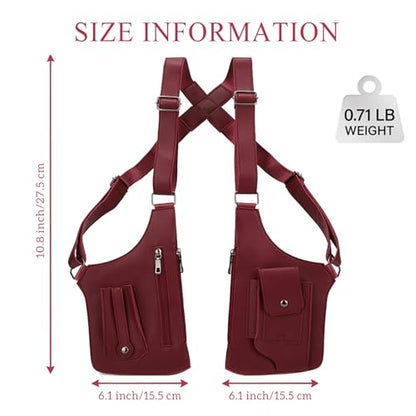 FANNING511 Double Shoulder Armpit Bag for Men Underarm Bag Multi Pocket Underarm Shoulder Bag - color: Burgundy