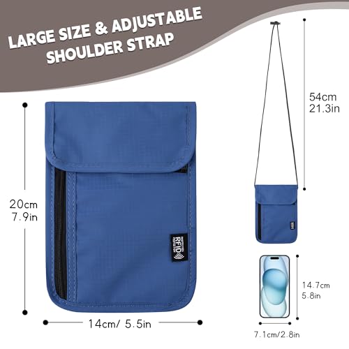 Likesing 5.5" L x 7.9" W Travel Neck Wallet, RFID Passport Holder (Blue) - color: Blue