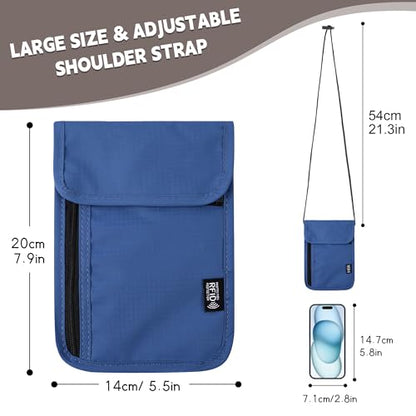 Likesing 5.5" L x 7.9" W Travel Neck Wallet, RFID Passport Holder (Blue) - color: Blue