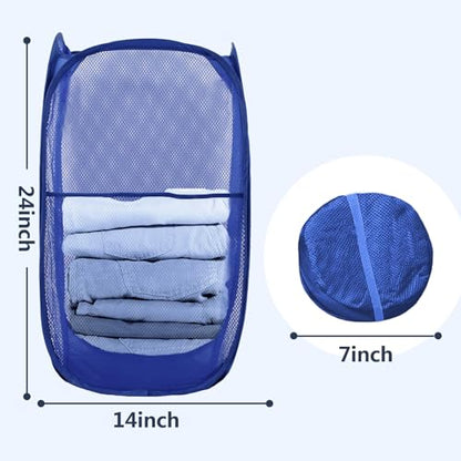 Pop Up Laundry Hamper, Mesh Laundry Basket Collapsible, Foldable Hamper for Travel and Storage (Blue) - color: Blue