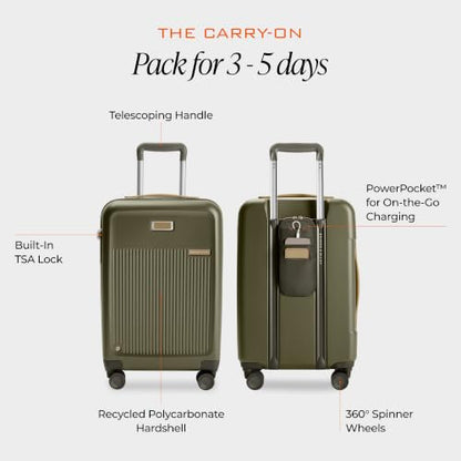 Briggs & Riley Sympatico Essential 22 Inch Hardside Carry-On Spinner, Olive - color: Olive, size: 22" Carry-On