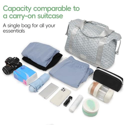 TINYAT Foldable Travel Duffle Bag - Expandable Personal Item Travel Bag,32L - color: Geometry grey