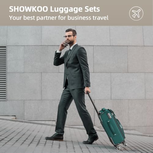 SHOWKOO Luggage Sets 3 Piece Softside Expandable Durable Suitcase Sets - color: Dark Green