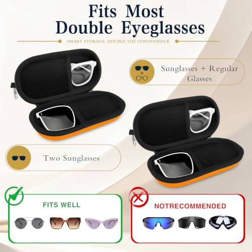 Double Sunglasses Case, Hard Shell Glasses Case for Men Women - color: Pu Orange