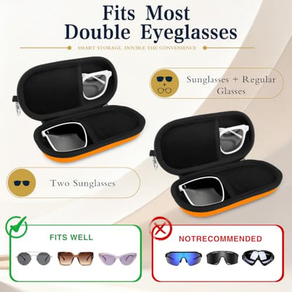 Double Sunglasses Case, Hard Shell Glasses Case for Men Women - color: Pu Orange