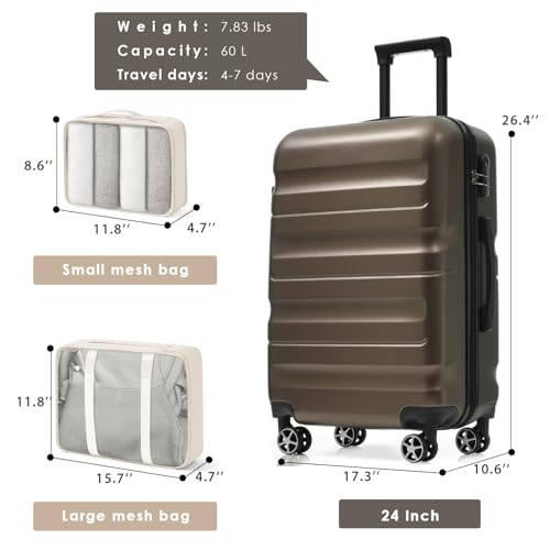 Merax 24 Inch Luggage Set Hardshell ABS Suitcase with Spinner Wheels 2 Packing Cubes Durable Travel Checked Luggage for Weekend Getaways Long Vacations Brown - color: Brown, style: 24 Inch Set