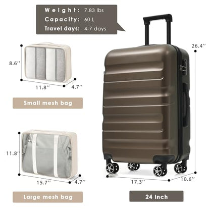 Merax 24 Inch Luggage Set Hardshell ABS Suitcase with Spinner Wheels 2 Packing Cubes Durable Travel Checked Luggage for Weekend Getaways Long Vacations Brown - color: Brown, style: 24 Inch Set
