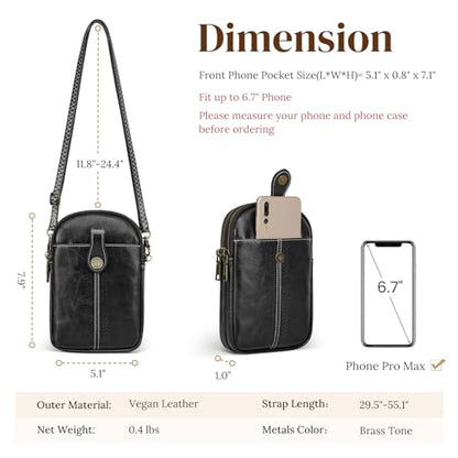 S-ZONE Small Crossbody Bags for Women Trendy RFID Blocking Cell Phone Purse - color: Black