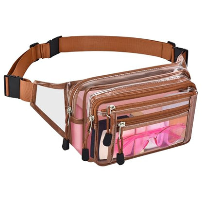 USPECLARE Clear Fanny Pack Stadium Approved Large Multi-Purpose Waist Bag - color: Coffee-Brown, style: 1-pack-pvc
