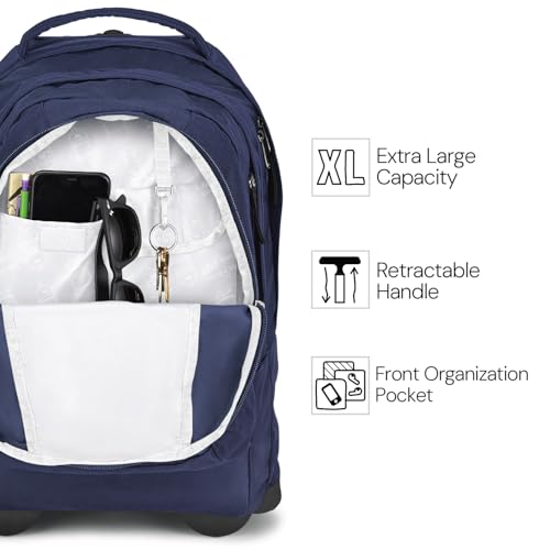 JanSport Driver 8 Rolling Backpack - Wheeled Travel Bag with 15-Inch Laptop Sleeve, One Size, Black - color: Black