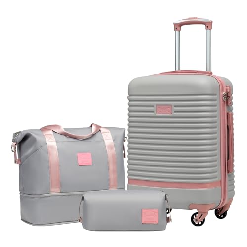 Coolife Luggage Set Carry On Suitcase,3 piece, Gray Pink(DB/TB/20) - color: Gray+Pink, size: 3 piece set (DB/TB/20)