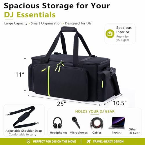 DJ Cable Bag, Large DJ Equipment Bag with Laptop Compartment and Dividers - color: Yellow, size: W/No Wheels