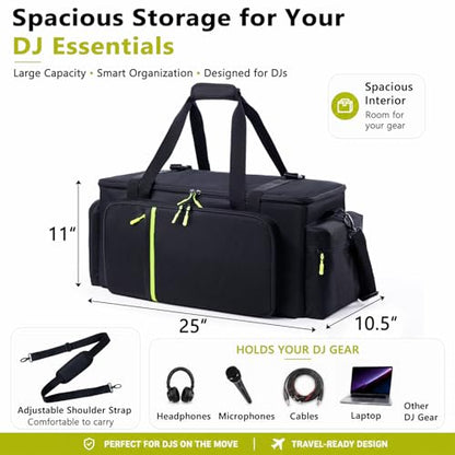 DJ Cable Bag, Large DJ Equipment Bag with Laptop Compartment and Dividers - color: Yellow, size: W/No Wheels