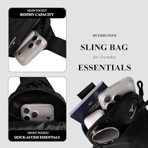 Mini Sling Bag, Water-Resistant Crossbody Chest Pack for Men & Women - color: Black