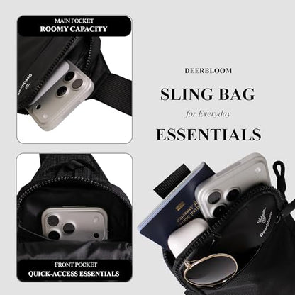 Mini Sling Bag, Water-Resistant Crossbody Chest Pack for Men & Women - color: Black