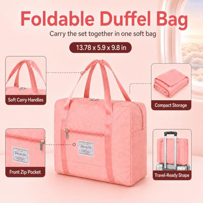 Travel Blanket and Pillow Set - Hooded Neck Pillow Airplane Essentials Pink - color: Pink