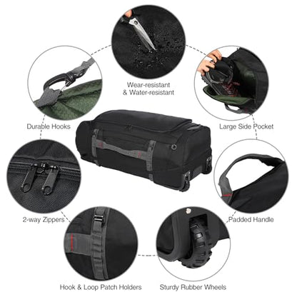 REDCAMP 85L/120L/140L Foldable Duffle Bag with Wheels, Large Travel Duffel Bag - color: 120L Black (Large) with U-shaped Opening