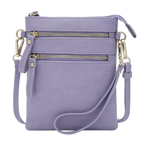 Solene Small Crossbody Bag for Women, Multi Zip Pockets with Detachable Wristlet, Lightweight Travel Purse, Cell Phone Pouch - color: Lavender
