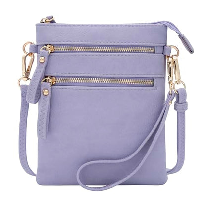 Solene Small Crossbody Bag for Women, Multi Zip Pockets with Detachable Wristlet, Lightweight Travel Purse, Cell Phone Pouch - color: Lavender